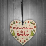 My First Christmas As A Brother Wooden Heart Hanging Tree Decor