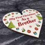 My First Christmas As A Brother Wooden Heart Hanging Tree Decor