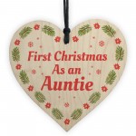 1st Christmas As An Auntie Bauble Wooden Heart Tree Decoration