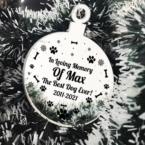 Personalised Memorial Gift For Dog Engraved Heart Bauble Xmas