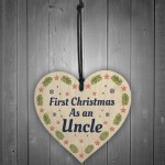 1st Christmas As An Uncle Bauble Wooden Heart Tree Decoration