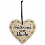 1st Christmas As An Uncle Bauble Wooden Heart Tree Decoration