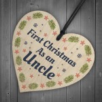 1st Christmas As An Uncle Bauble Wooden Heart Tree Decoration