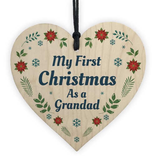 1st Christmas As A Grandad Bauble Wood Heart Tree Decoration