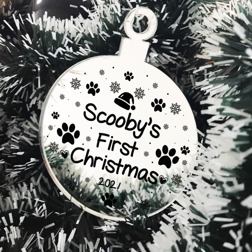 Dogs First Christmas Acrylic Bauble Personalised 1st Xmas Gift