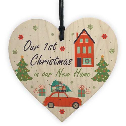 1st Christmas In Our New Home Hanging Wooden Heart Gift