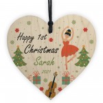 Happy 1st Christmas Any Name Daughter Gift Wood Hanging Heart