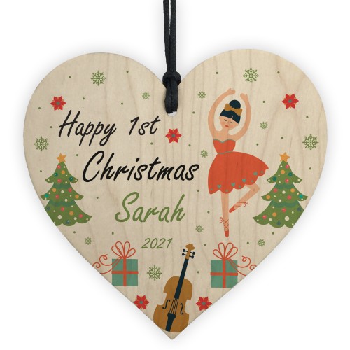 Happy 1st Christmas Any Name Daughter Gift Wood Hanging Heart