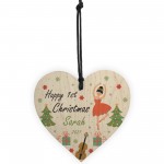 Happy 1st Christmas Any Name Daughter Gift Wood Hanging Heart