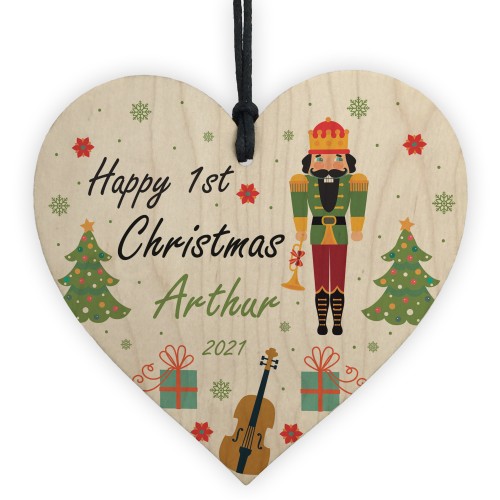 Happy 1st Christmas Any Name Son Gift Wood Hanging Heart
