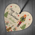 Happy 1st Christmas Any Name Son Gift Wood Hanging Heart