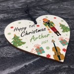Happy 1st Christmas Any Name Son Gift Wood Hanging Heart
