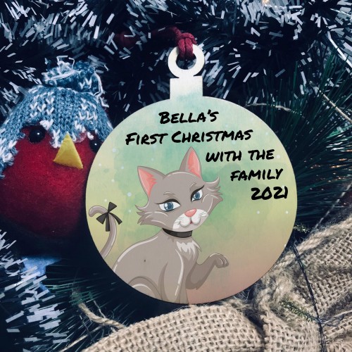 Cats 1st Christmas Bauble Hanging Tree Decoration Personalised