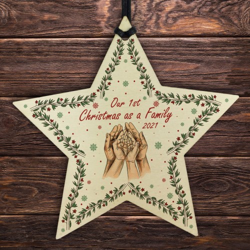 Personalised 1st Christmas As A Family Hanging Star Tree Decor