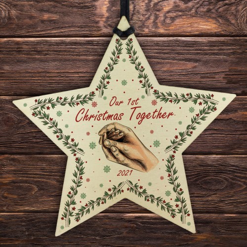 Personalised 1st Christmas Together Hanging Star Tree Decoration