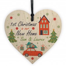 New Home Bauble Personalised Wood Heart Christmas Decoration