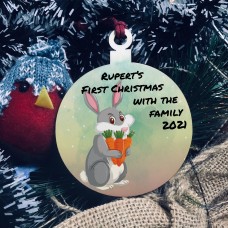 Rabbit 1st Christmas Bauble Hanging Tree Decoration Personalised