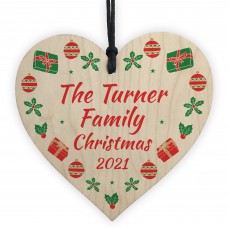 Personalised Family Christmas XMAS Tree Decoration Wood Heart