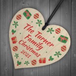 Personalised Family Christmas XMAS Tree Decoration Wood Heart