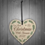 1st Christmas With Dog Puppy Wood Heart Bauble Personalised