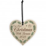 1st Christmas With Dog Puppy Wood Heart Bauble Personalised