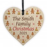 Personalised Family XMAS Tree Decoration Wood Heart Bauble