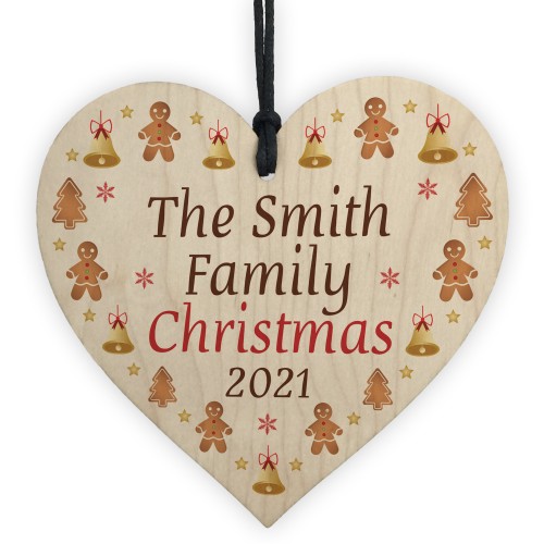 Personalised Family XMAS Tree Decoration Wood Heart Bauble