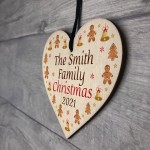 Personalised Family XMAS Tree Decoration Wood Heart Bauble