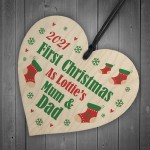 Mum Dad First Christmas Bauble Personalised Wooden Heart