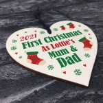 Mum Dad First Christmas Bauble Personalised Wooden Heart