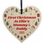 Mummy Daddy First Christmas Bauble Personalised Wooden Heart