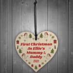 Mummy Daddy First Christmas Bauble Personalised Wooden Heart