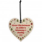 Mummy Daddy First Christmas Bauble Personalised Wooden Heart