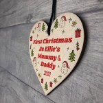 Mummy Daddy First Christmas Bauble Personalised Wooden Heart