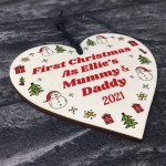 Mummy Daddy First Christmas Bauble Personalised Wooden Heart