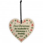 1st Christmas As Mummy Daddy Wooden Heart Personalised