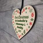 1st Christmas As Mummy Daddy Wooden Heart Personalised