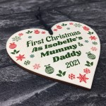 1st Christmas As Mummy Daddy Wooden Heart Personalised