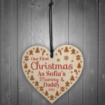 1st Christmas As Mummy And Daddy Baby Wooden Heart Personalised