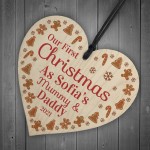 1st Christmas As Mummy And Daddy Baby Wooden Heart Personalised
