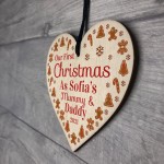 1st Christmas As Mummy And Daddy Baby Wooden Heart Personalised