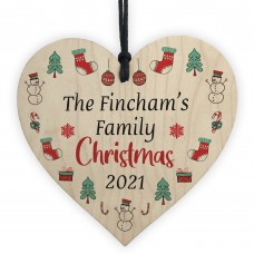 Personalised Family Christmas Tree Decoration SURNAME Wood Heart