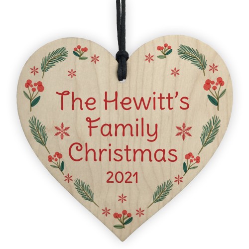 Cute Family Christmas Decoration Personalised Wood Heart Bauble