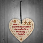 1st Christmas As Mummy And Daddy Wooden Heart Personalised