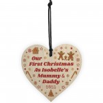 1st Christmas As Mummy And Daddy Wooden Heart Personalised