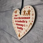 1st Christmas As Mummy And Daddy Wooden Heart Personalised