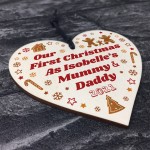 1st Christmas As Mummy And Daddy Wooden Heart Personalised