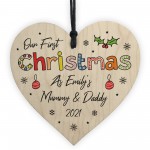 1st Christmas As Any Names Mummy Daddy Wooden Heart
