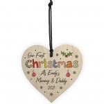 1st Christmas As Any Names Mummy Daddy Wooden Heart