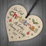 1st Christmas As Any Names Mummy Daddy Wooden Heart